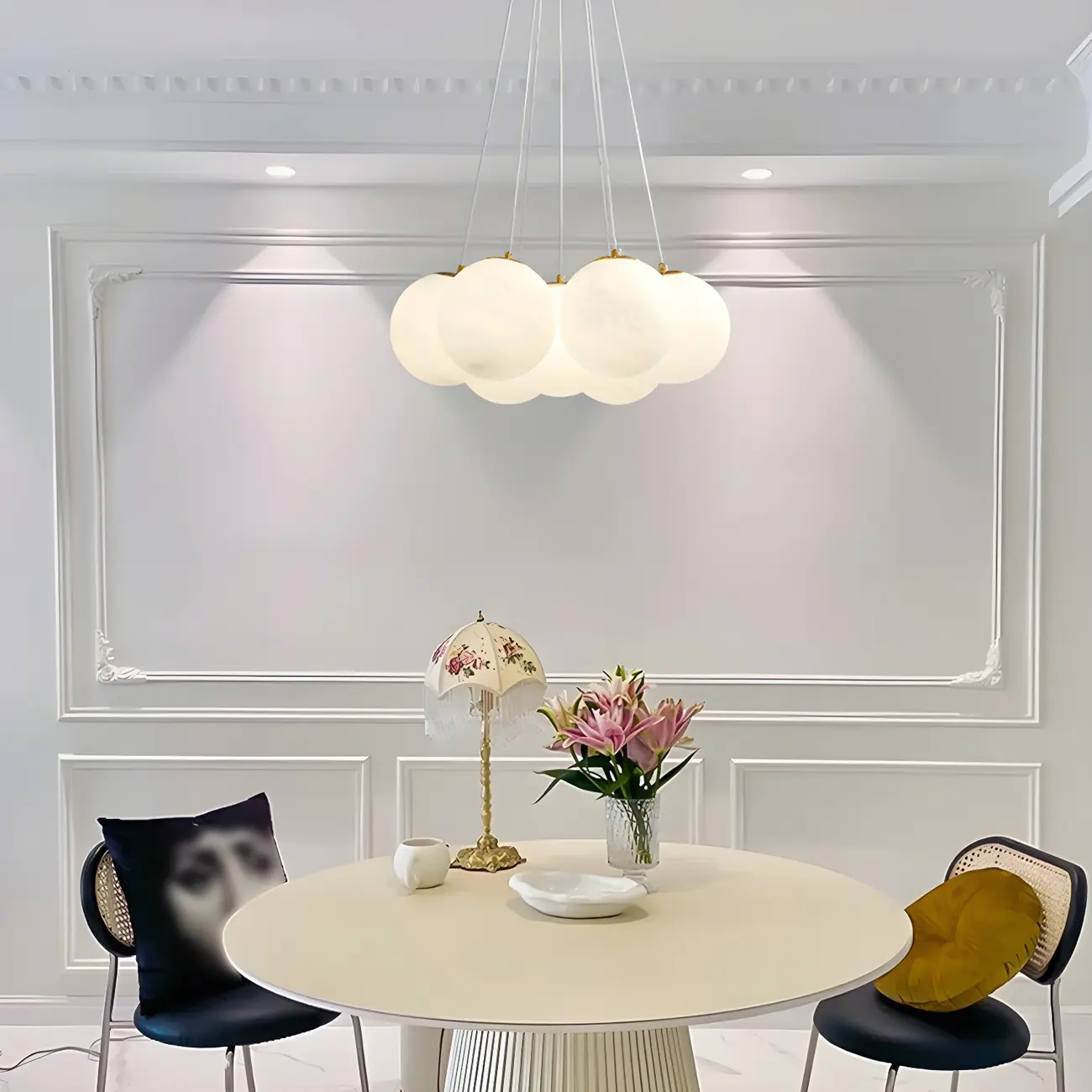 Adjustable White Glass Cluster Sphere Chandelier Modern Elegant