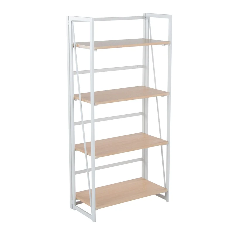 4-Shelf Open Bookcase, Black/Natural, Metal Frame, Single Unit