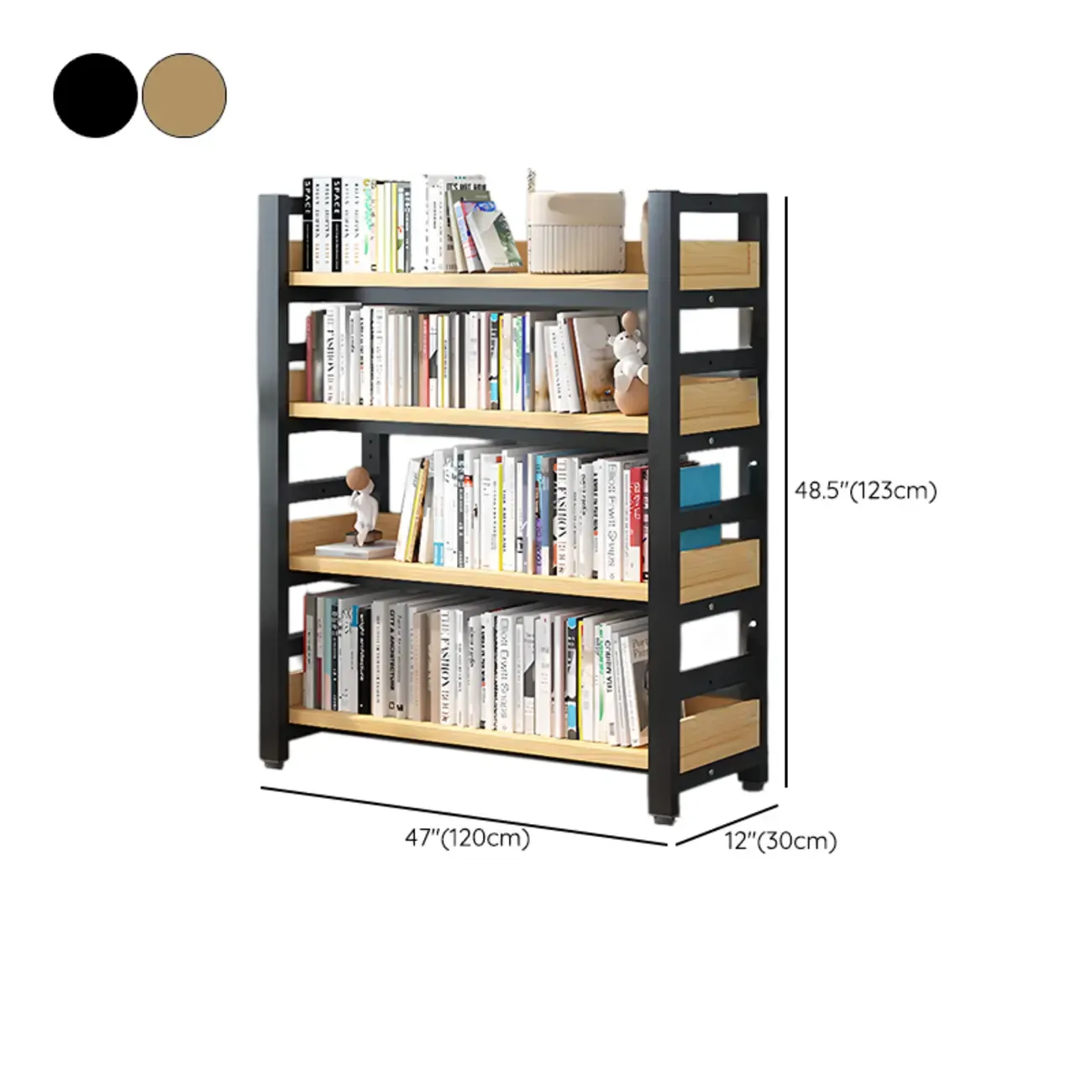 Freestanding Simple Multi-Layer Wood Bookshelf in Steel Frame
