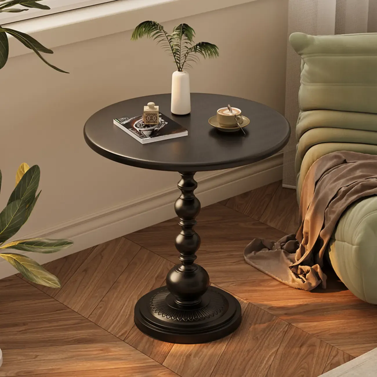 Nordic Round Black Metal Accent Table for Living Room