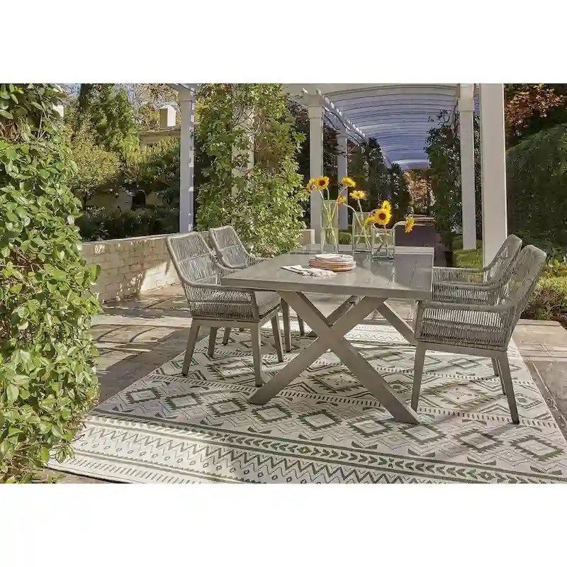 Signature Design by Ashley Beach Front Beige 5-Piece Outdoor Dining Package - 80 W x 42 D x 29 H