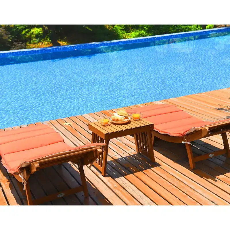 Costway 3PCS Wooden Folding Lounge Chair Set Cushion Pad Pool Deck