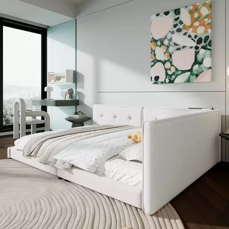 Whisen Modern Upholstered platform bed with USB Ports