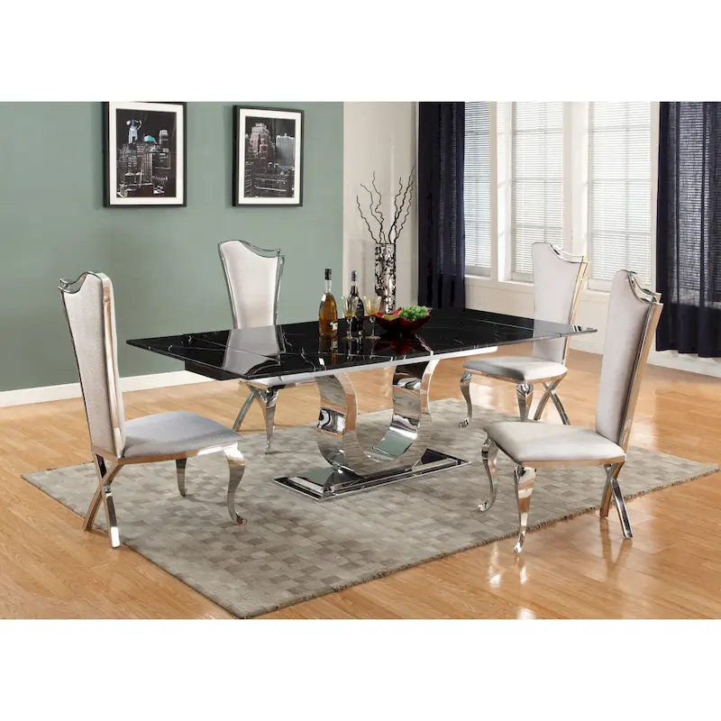 Nikki Dining Table with Black Marquina Marble Top