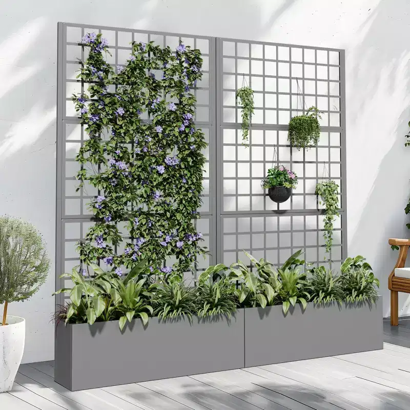 PexFix 72 in. H x 35 in. W Gray Metal Rectangle Wall Planter Box with Trellis for Climbing Plants