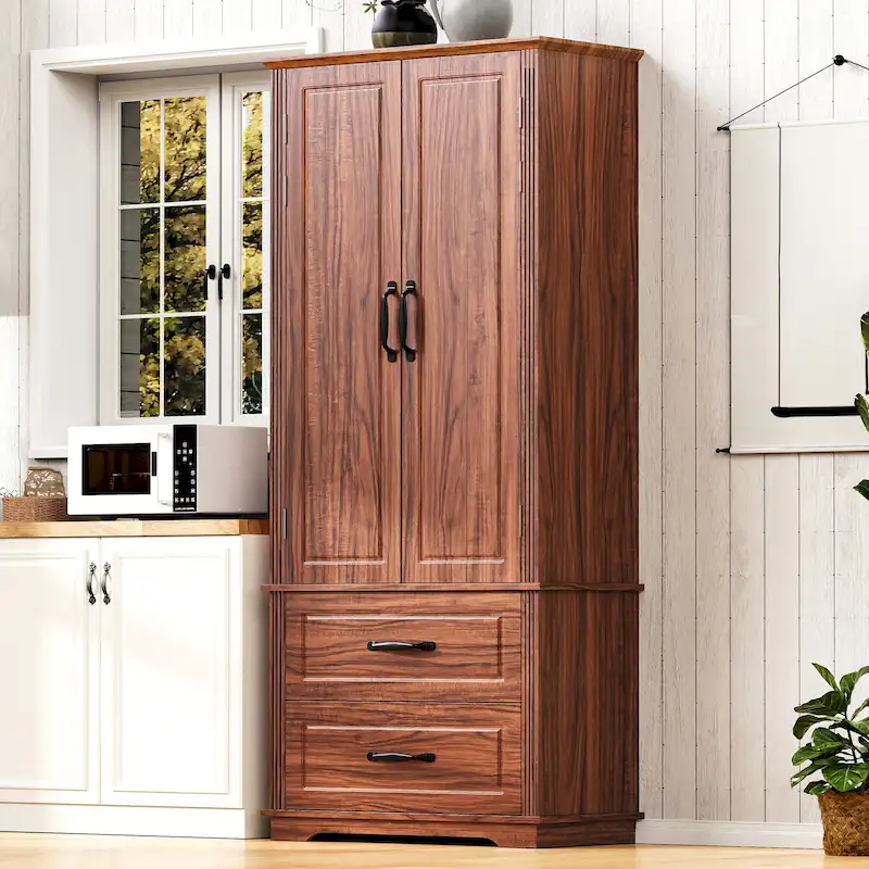 Brown / White Freestanding Pantry Cabinet with 2 Drawers, 71
