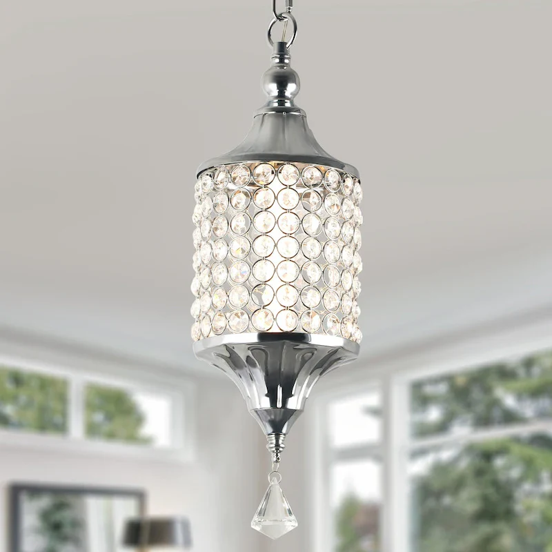 CurveCurio 7  Classic Crystal Pendant w Dimmable LED Light, Adjustable Hanging Chain up to 70 inches