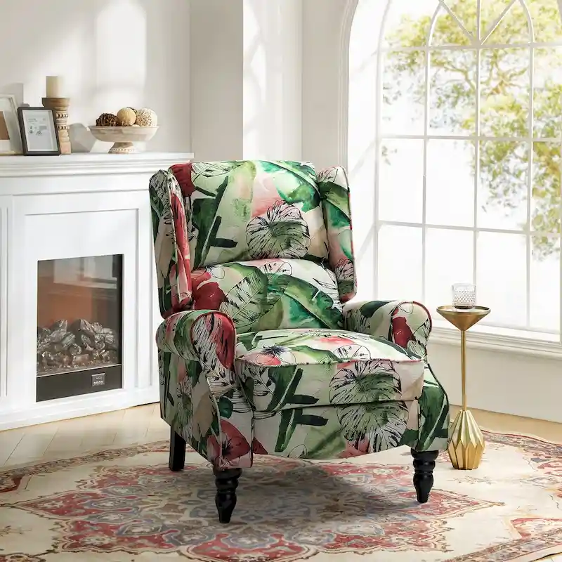 Olympus Upholstered Classic Manual Wingback Recliner with Solid Wood Legs by HULALA HOME