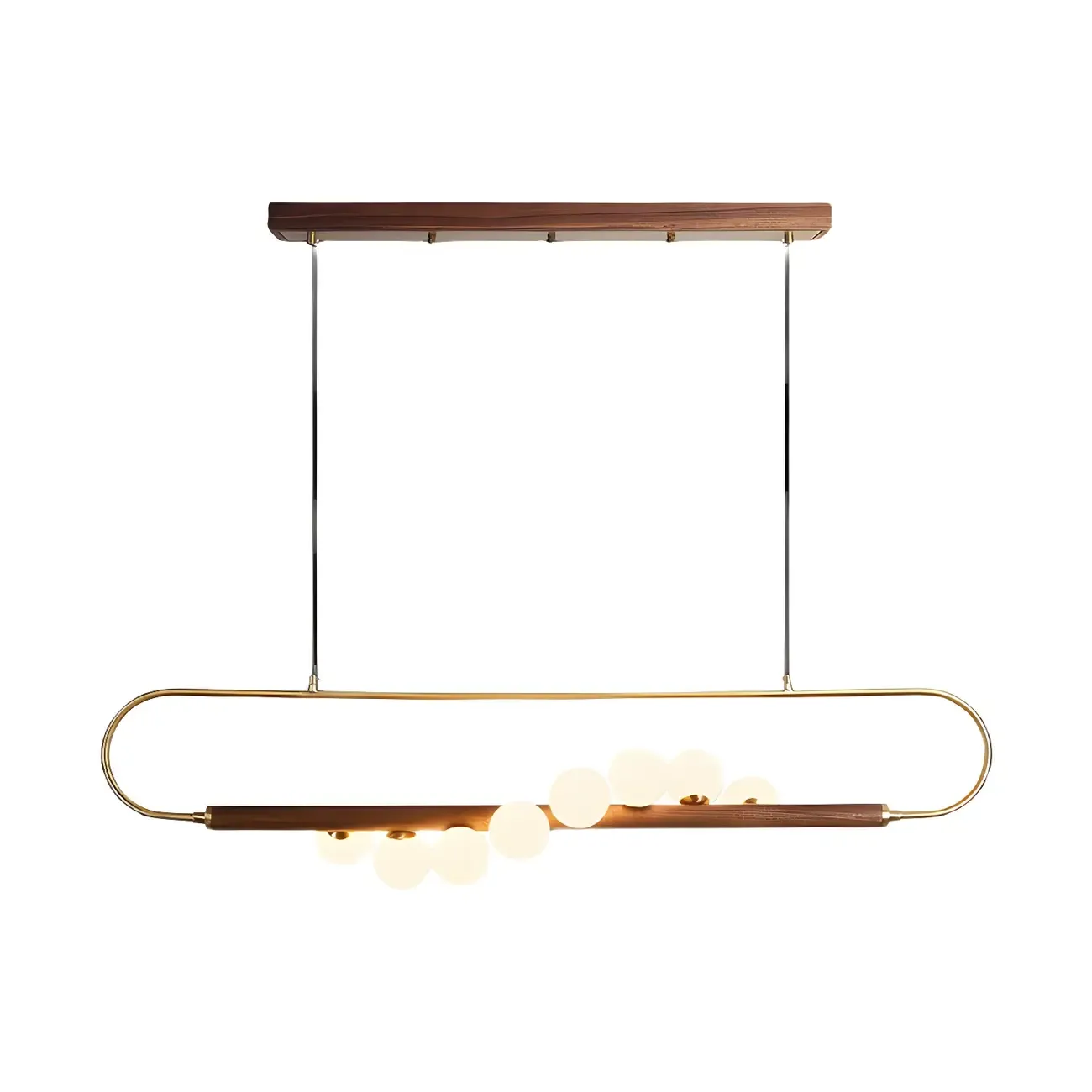 Modern Brass Wood Linear Island Pendant Light