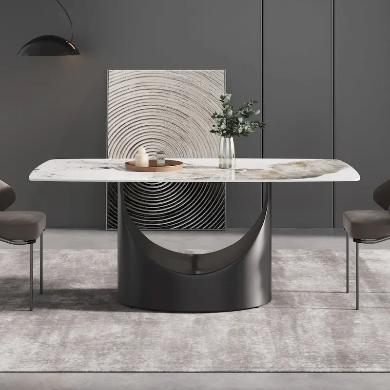 71 Modern Artificial Marble Dining Table with Carbon Steel Base