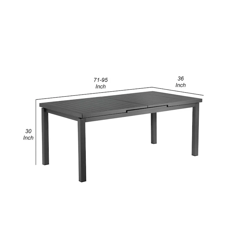 Meta 95 Inch Extendable Dining Table, Gray Aluminum Frame, Plank Style Top