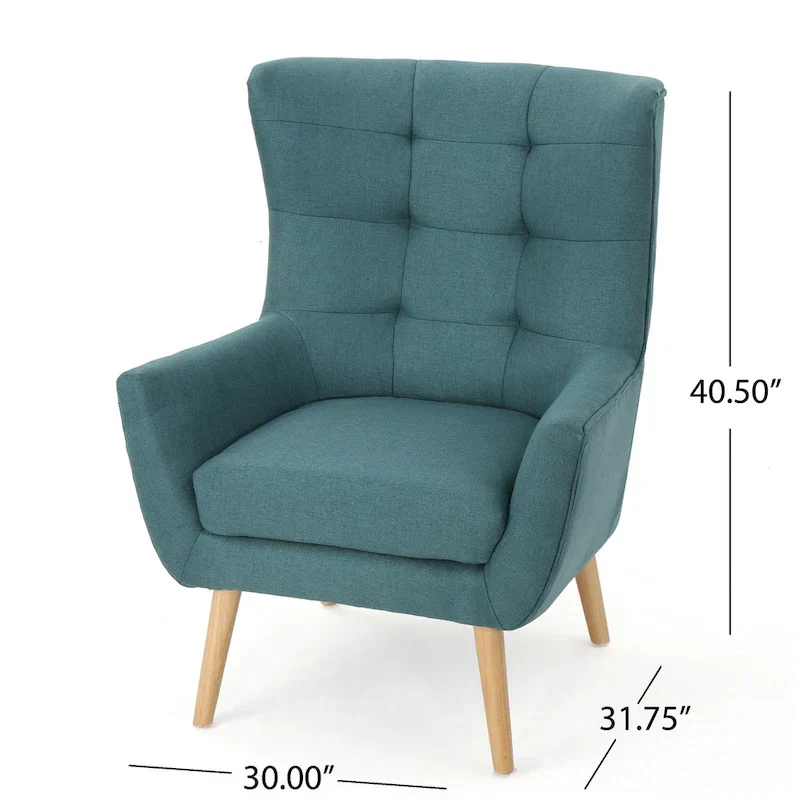 Modern 32.5 High Back Upholstered Button Tufted Wingback Chair with Rubber Wood Legs