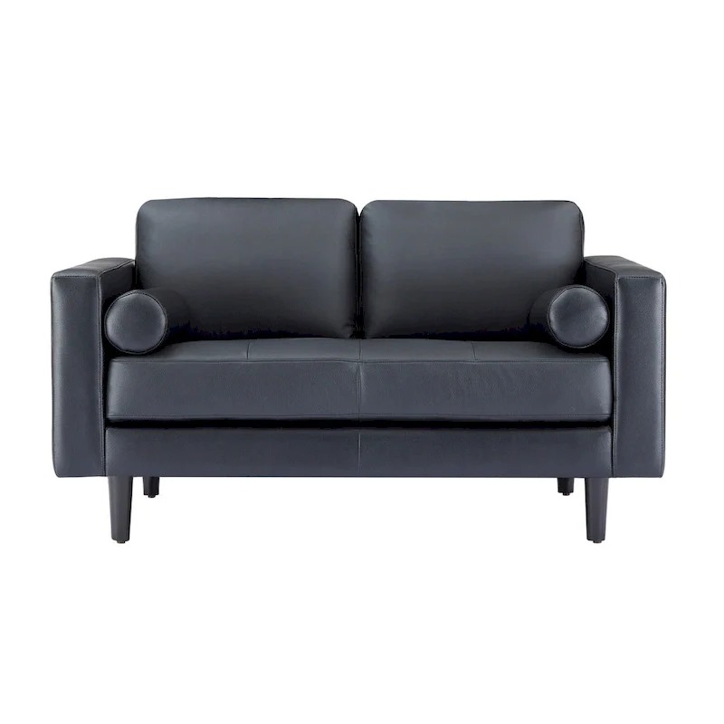 Luxury Cowhide Leather Loveseat with Firm Cushions, Spacious 2-Seat Design, and Bolster Pillows