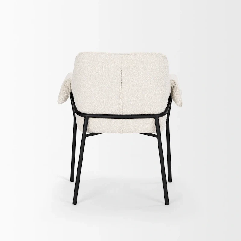Brently Dining Chair w/ Cream Boucle Fabric & Matte Black Metal Legs