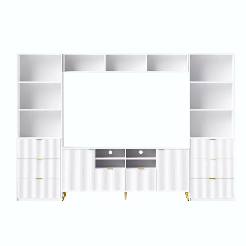 4-Piece Entertainment Wall Unit with 13 Shelves, 8 Drawers, and 2 Cabinets