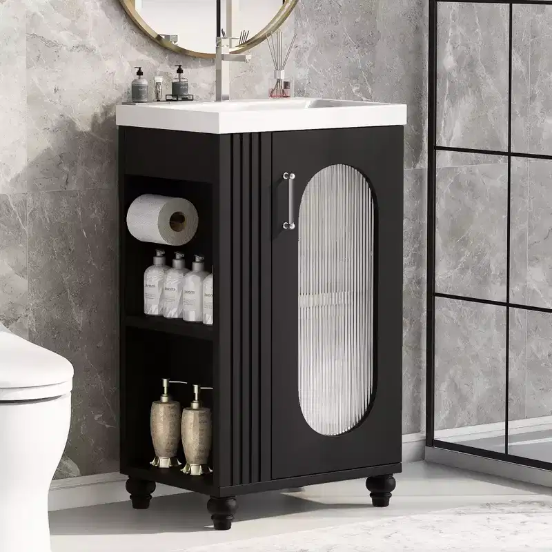 20 Bathroom Vanity with Sink, Freestanding Bathroom Vanity Ceramic Sink Combo Set Storage Cabinet with Adjustable Shelves