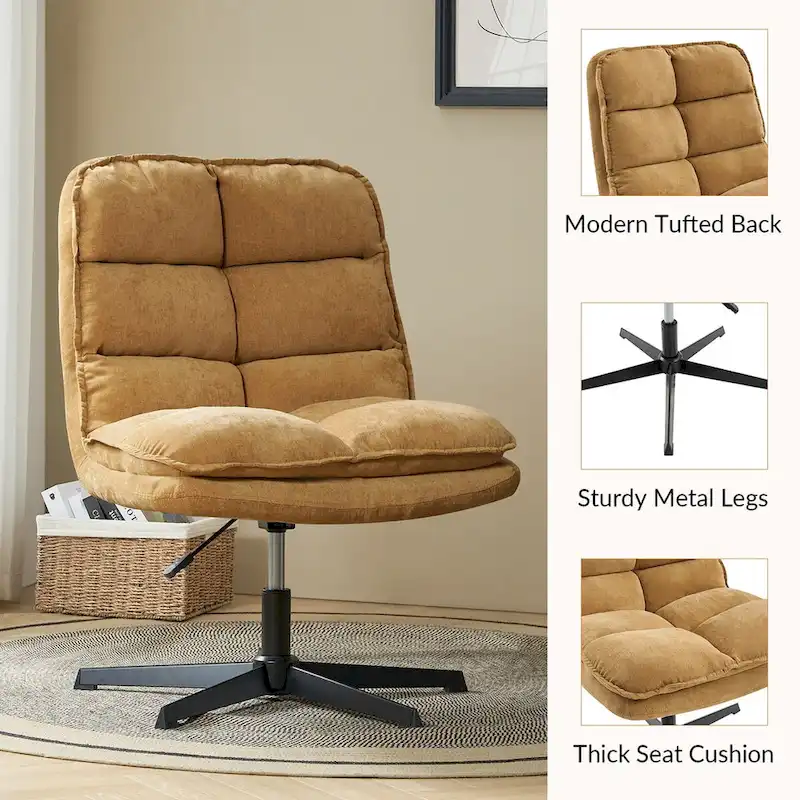 Beige / Mustard / Navy Armless Tufted 360° Swivel Office Chair, Single
