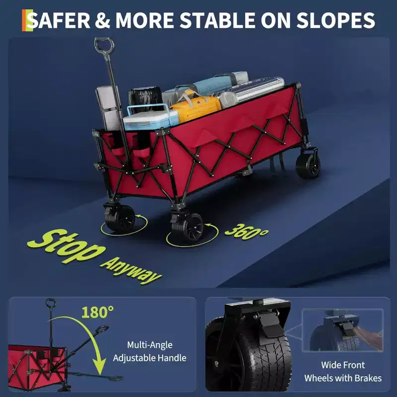 COZONY 52 Foldable Beach Wagon, 460 LBS Capacity, Terrain Collapsible Cart With Cup Holders