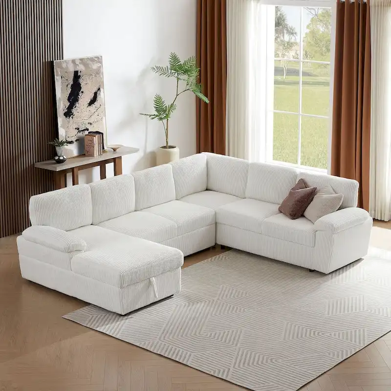 Modular Storage Sectional Sofa Couch Free Combination L/U Shaped Corduroy Upholstered Convertible Sleeper Sofabed Daybed
