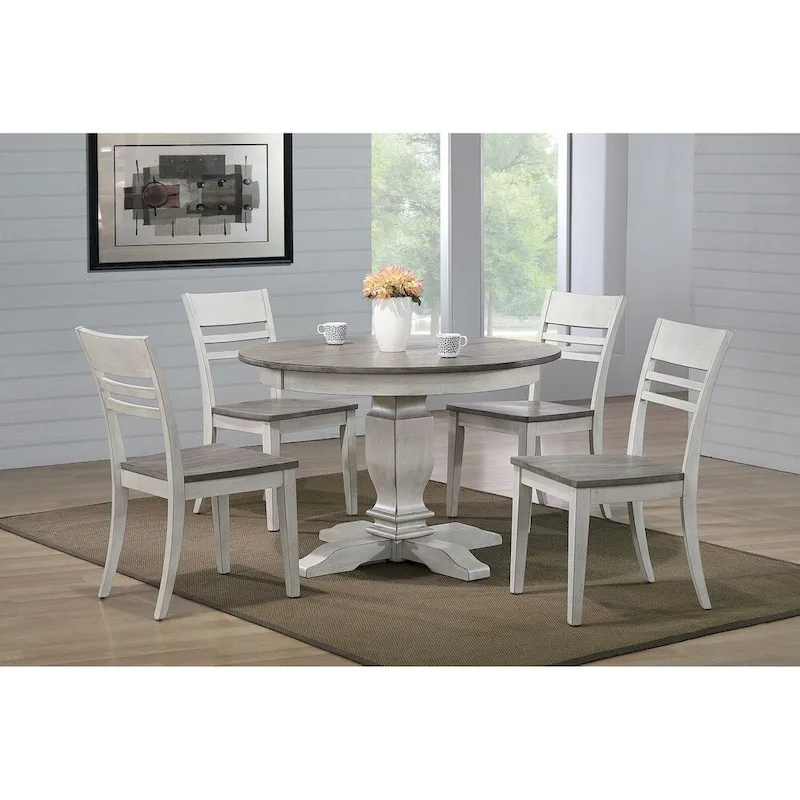5-Piece Transitional Dining Set, Rubberwood, Ash Grey and Stormy White