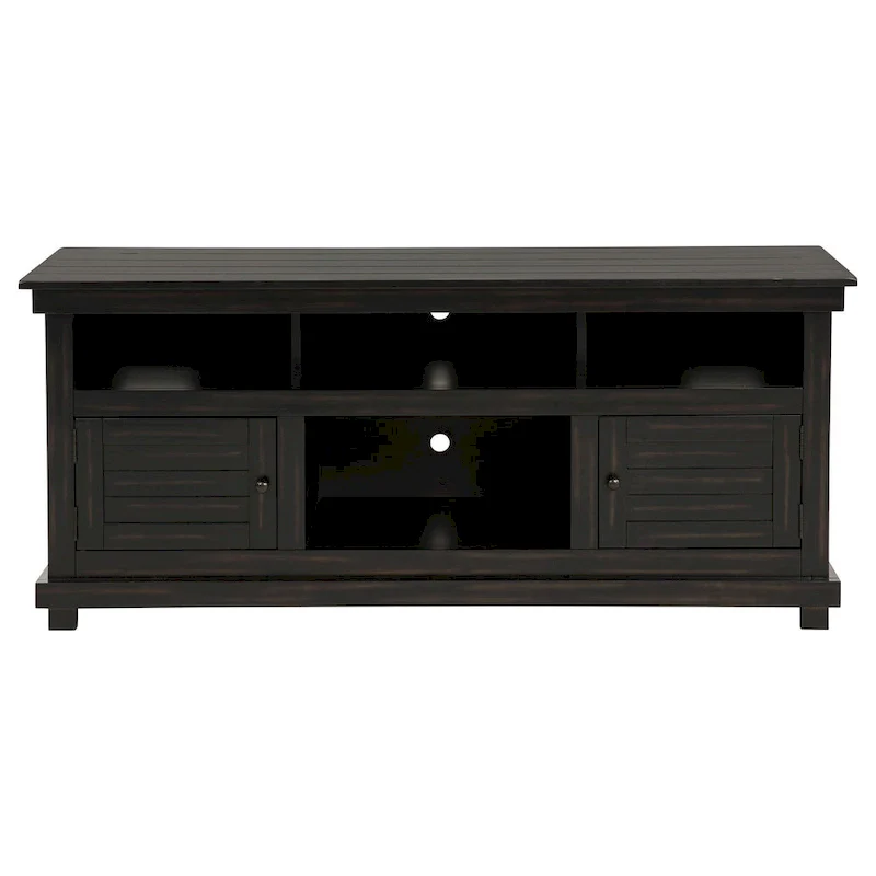 TV Stand Media Cabinet, 2 Doors and 4 Shelves, Black Wood 60 Inch