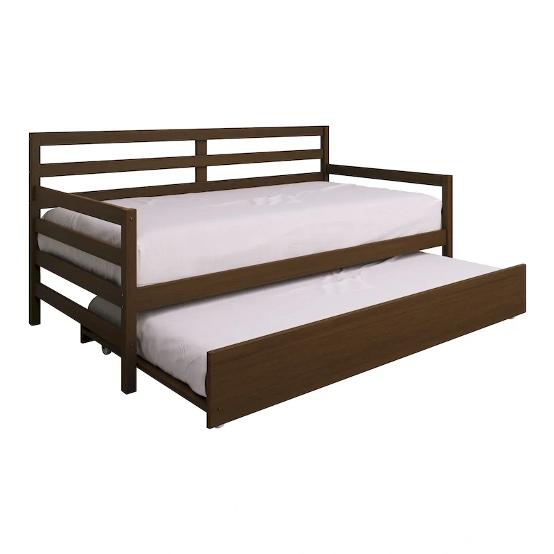 White/Walnut/Black/Light Oak/Antique Grey Railing-Style Twin Daybed with Trundle