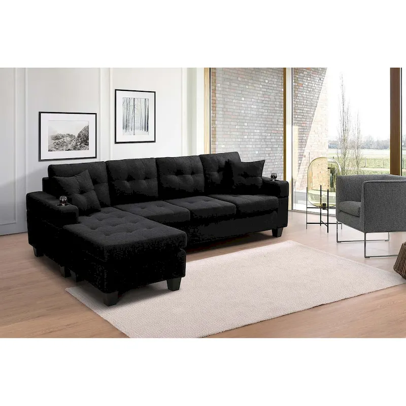 Living room sofa with convertible chaise longue
