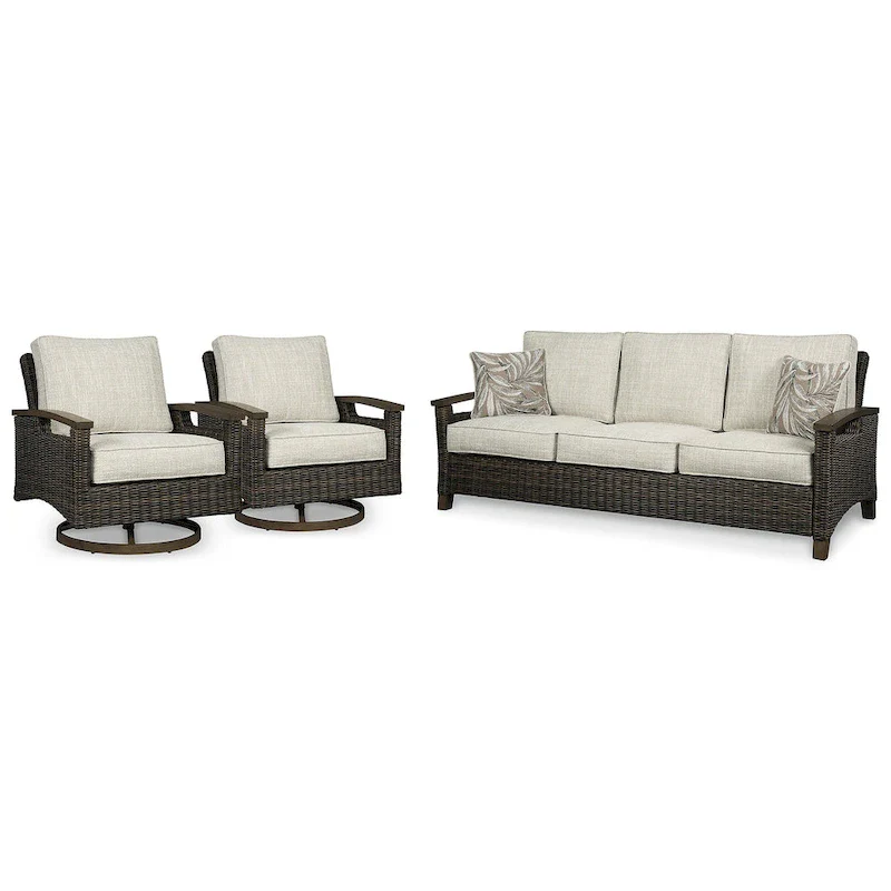 Signature Design by Ashley Paradise Trail Medium Brown/Beige 3-Piece Outdoor Seating Package - 84.38 W x 34 D x 37 H