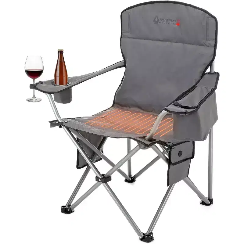 Arrowhead Outdoor Portable Heated Folding Camping Chair w/ 6-Can Cooler, 3 Heat Settings, Supports up to 330lbs (Granite Grey)