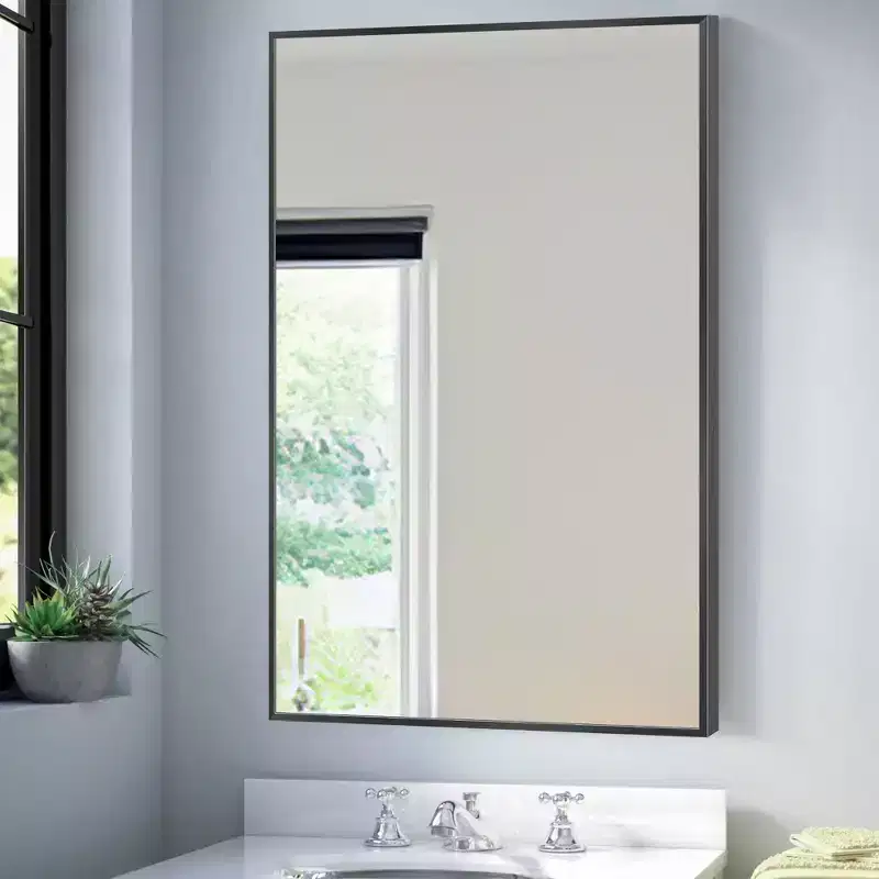 Dovelina Modern Rectangular Aluminium Fine Edge Black Hanging Mirror Decorative Wall Mirror