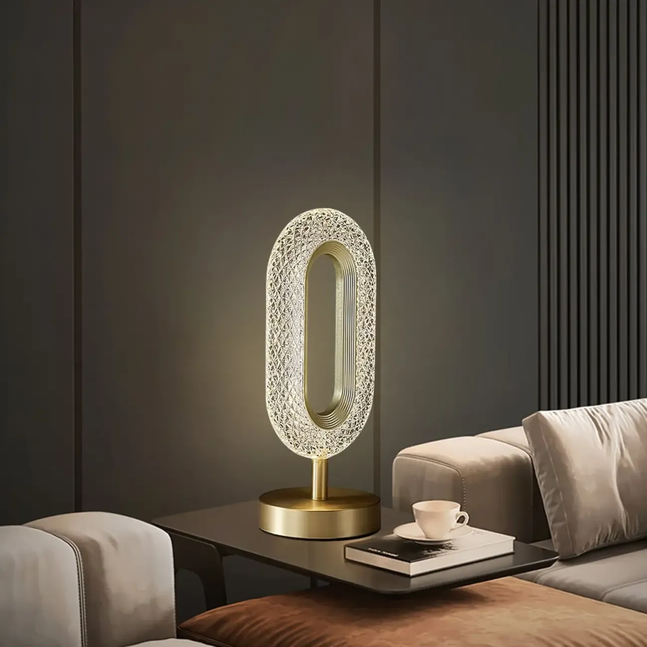 Art Deco Luxury Gold Brass Acrylic Ring Shape LED Table Lamp