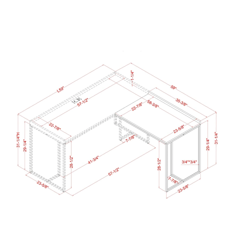 Magnus Industrial 59-inch Metal L-Shape Computer Desk with USB by Furniture of America