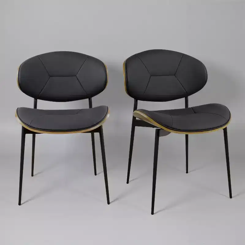 Art Leon Faux Leather and Bentwood Dining Chair with Metal Legs, Set of 2
