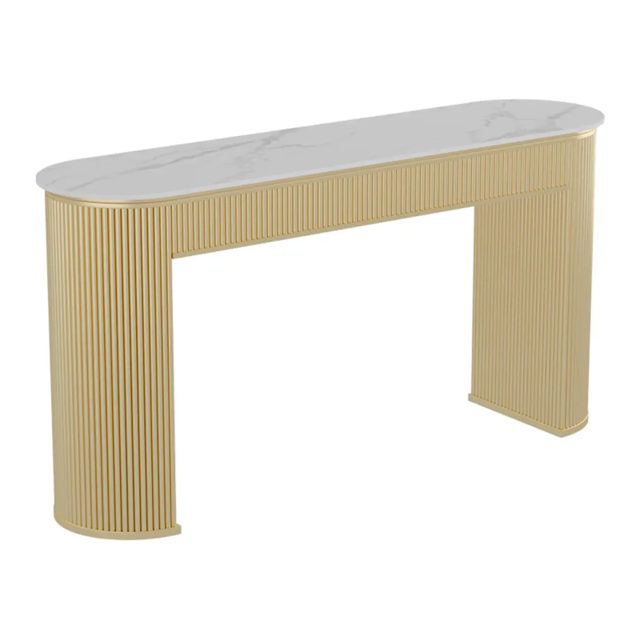 Modern White Stone Oblong Ribbed Iron Dual-Base Bar Tables