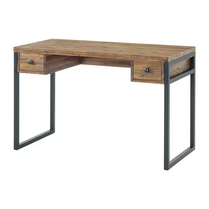 Alaterre Furniture Claremont Rustic Wood and Metal Office Desk, Natural Wood Grain Finish with Two Side Drawers, Ideal for Home Office and Study Room