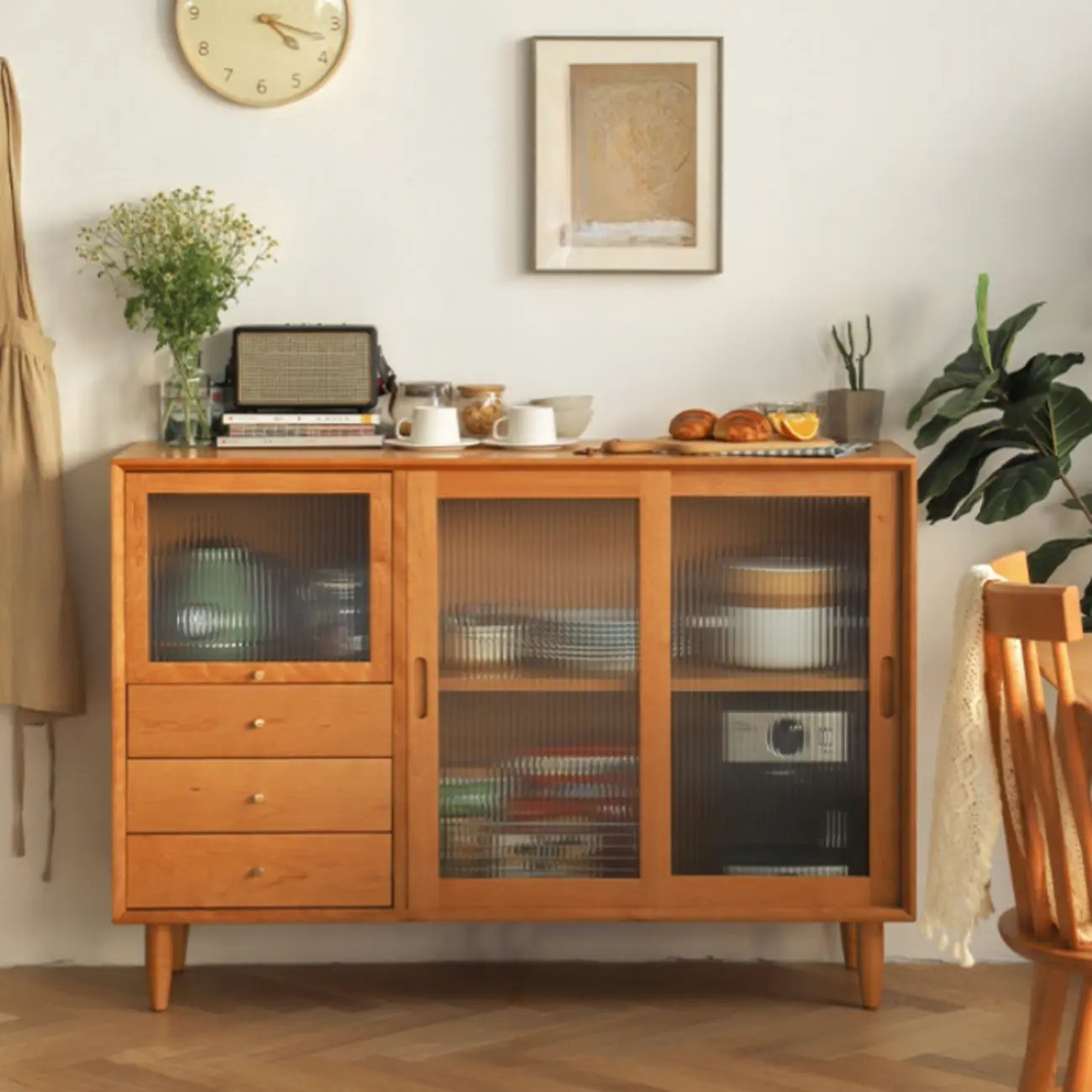Sliding Door Wood Modern Sideboard with Cabinets