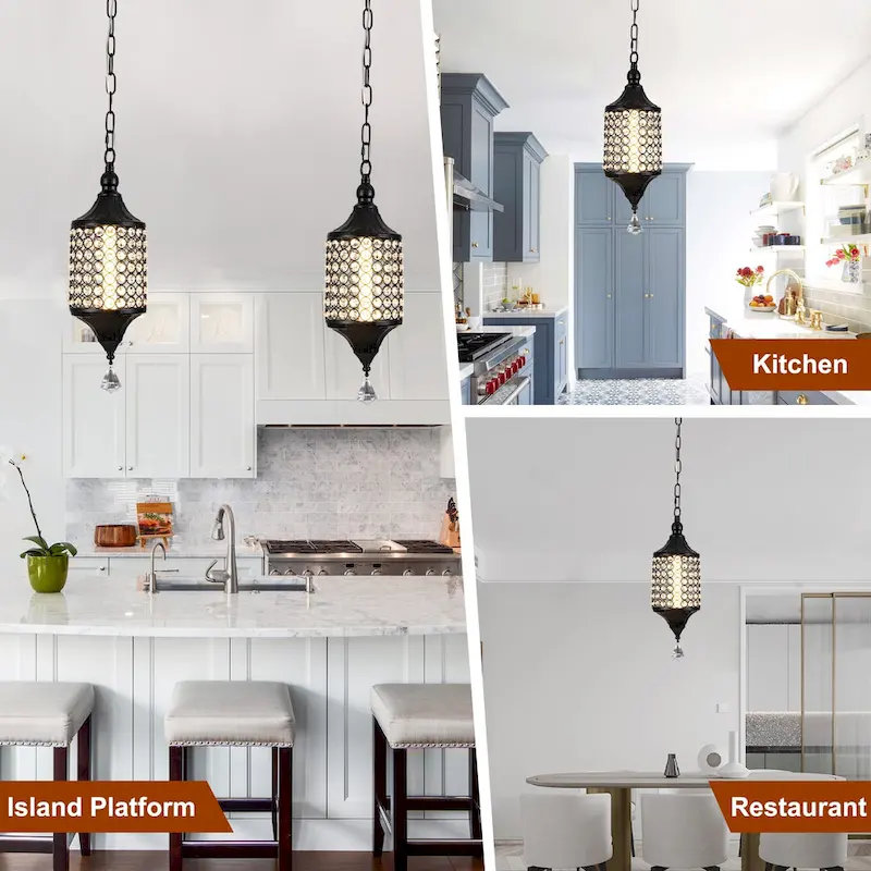 CurveCurio 7  Classic Crystal Pendant w Dimmable LED Light, Adjustable Hanging Chain up to 70 inches