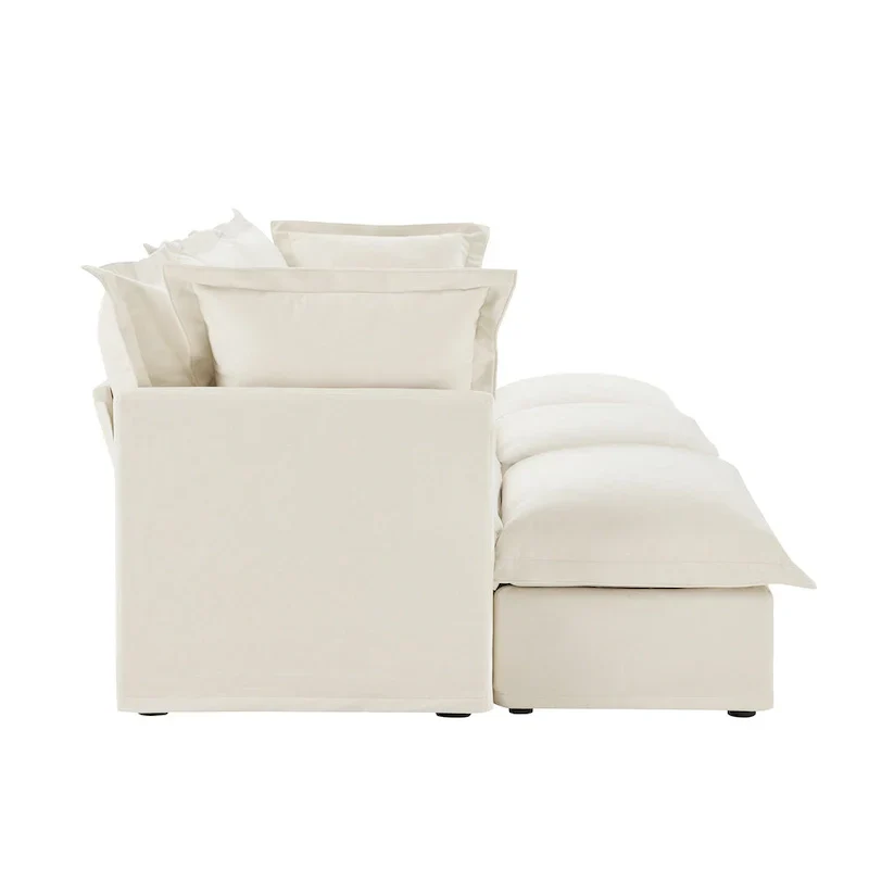 120 Chenille 3-Seater Sofa Set with 3 Ottomans, Sleeper Function & Removable Slipcovers