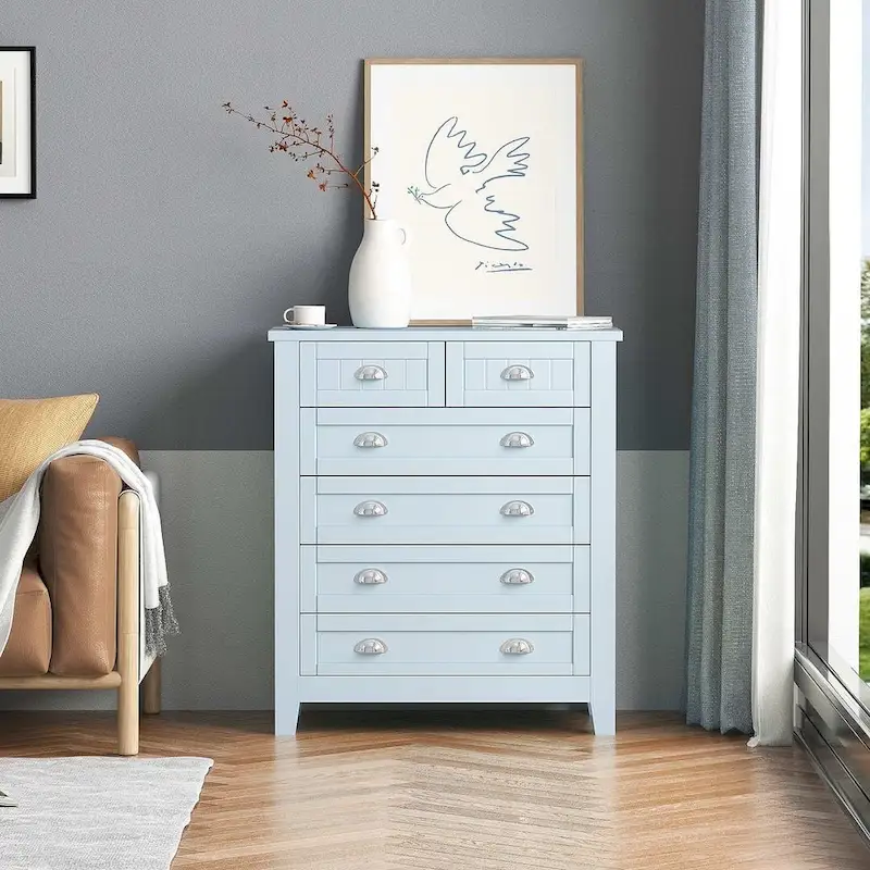 Modern Drawer Dresser with Solid Wood Frame and Retro Shell Handle