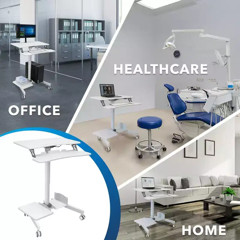 Mount-It! Height Adjustable Mobile Computer Cart, Rolling Desktop Workstation, Storage Area for CPU and Printer, Mobile Sit-Stand Computer Workstation