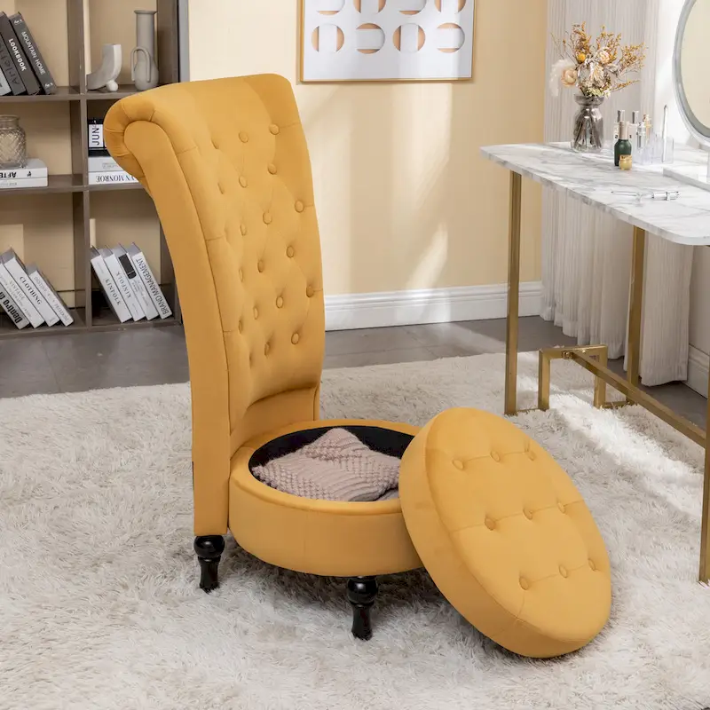 Velvet High Back Vanity Chair - Multiple Colors, Tufted Design, Single Seat