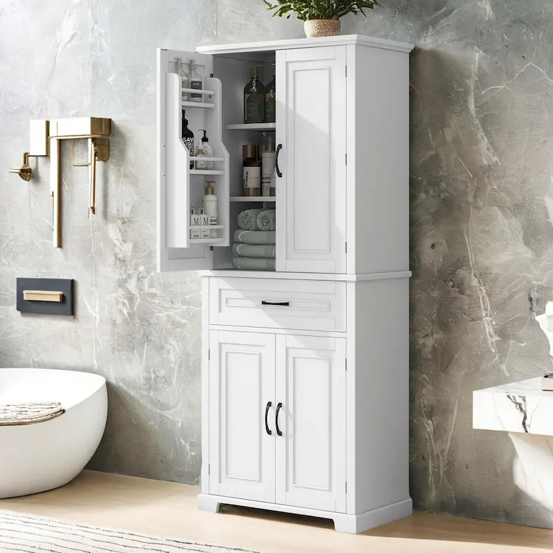 Bathroom Storage Cabinet with Doors, Drawer and Adjustable Shelf