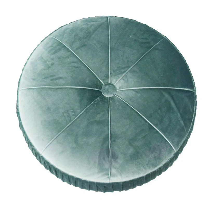 Velvet Round Ottoman with Pleated Design