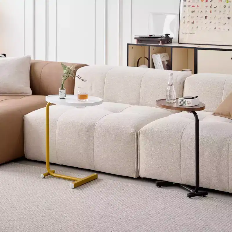 MAYEERTY 2-Piece White C-Shaped Side Table for Couch & Small Spaces