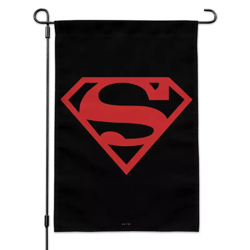 Superman Red On Black Shield Garden Yard Flag with Pole Stand Holder