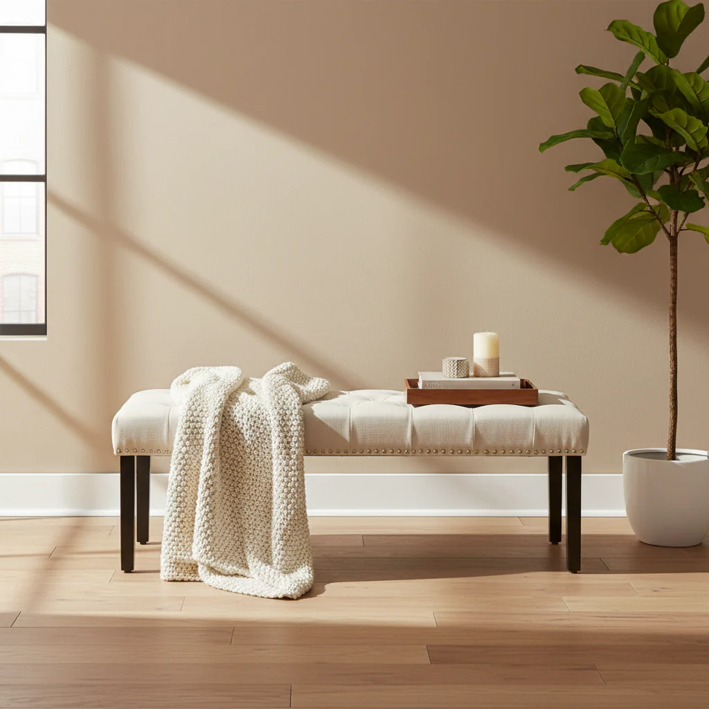 Fabric Upholstered Accent Bench with Rubberwood Legs