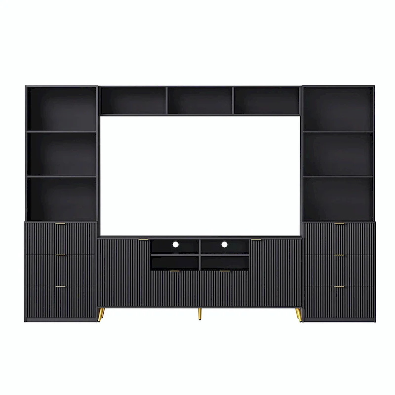 4-Piece Entertainment Wall Unit with 13 Shelves, 8 Drawers, and 2 Cabinets