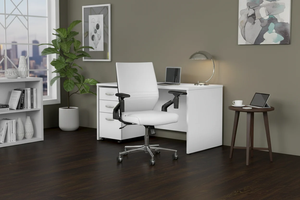 Leather Mid Back Swivel Office Chair, White/Black/Gray/Brown, Single