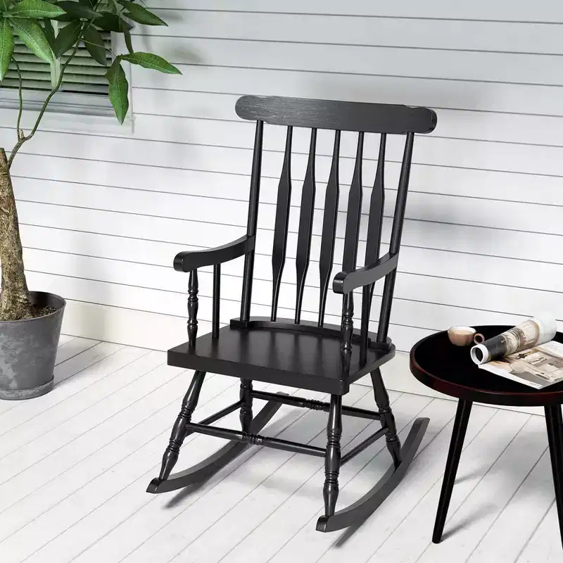 Costway Solid Wood Rocking Chair Porch Rocker Indoor Outdoor Seat Glossy Finish White\Coffee