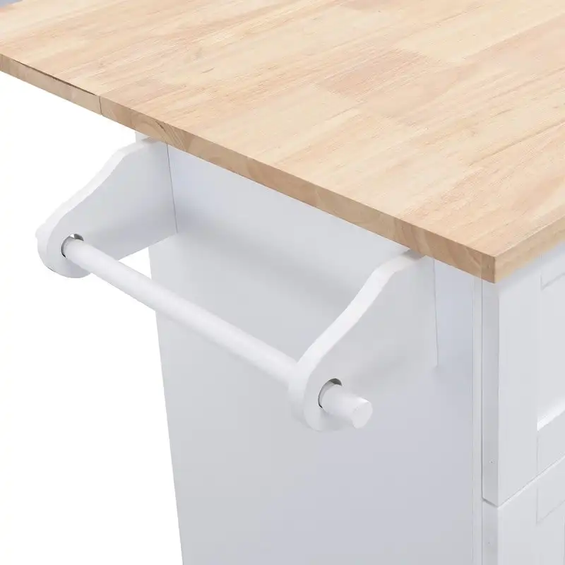 Natural Wood Kitchen Island with Drop Leaf - 2 Stools